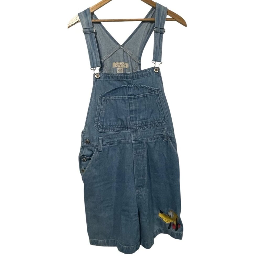 Just Blu Womens Sz M Vtg Denim Shortalls Short Overalls Embroidered Pluto
